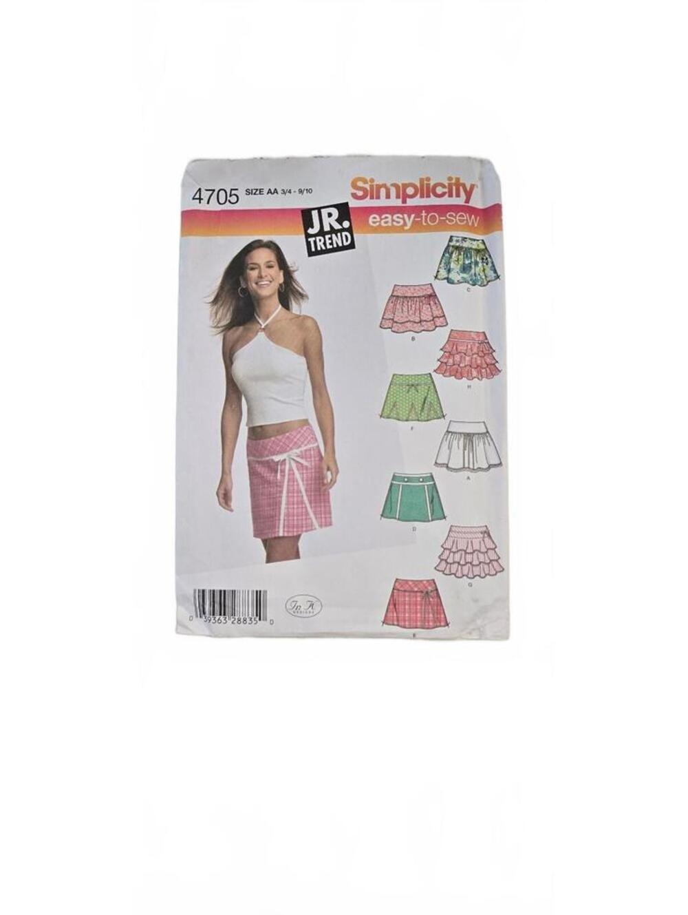 Simplicity 4705 Jr. Trend Easy-to-Sew Skirt Pattern Size AA 9-10